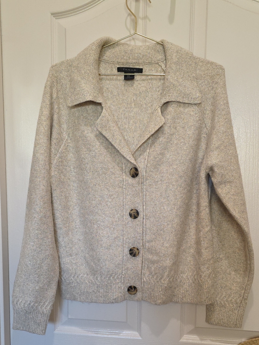 Tahari Oatmeal Brown Button-Front Collared Cozy Soft Shirt Cardigan Size M